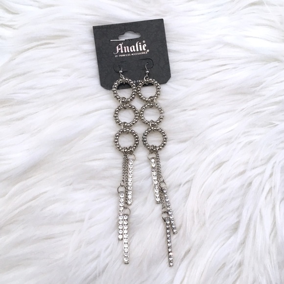 Linear Bar & Hoop Rhinestone Drop Earrings BNWT - Picture 3 of 8